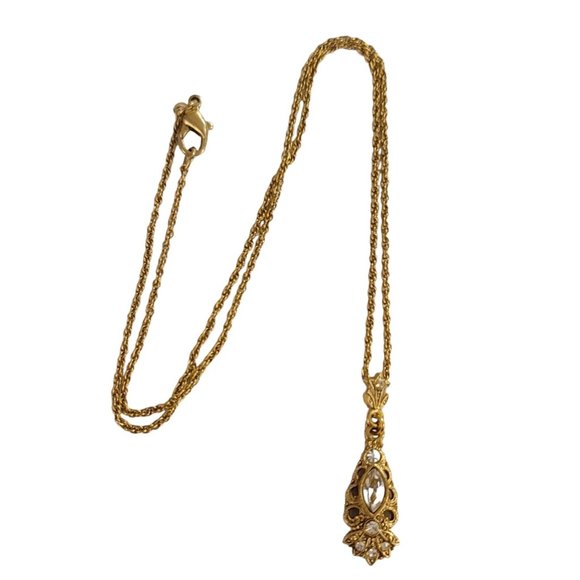 1928 Brand Gold Tone Rhinestone Victorian Style Pendant Chain Necklace 18”L K935 - Picture 7 of 7